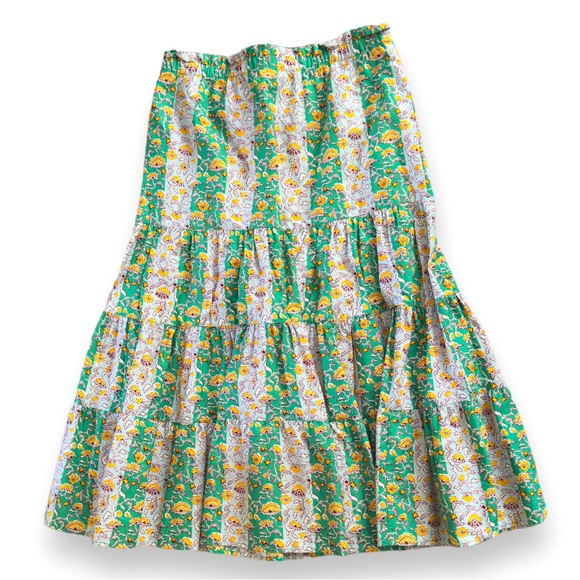 RHODE target Whimsical Green & Yellow Floral & Stripe Print Ruffled Midi Skirt - Picture 7 of 15
